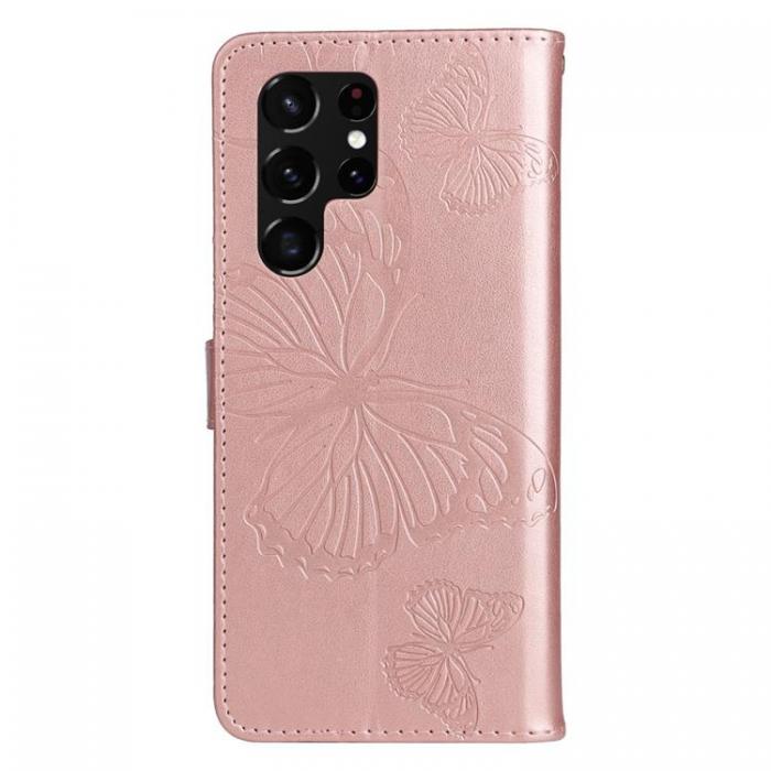 A-One Brand - Butterfly Imprinted Fodral Galaxy S22 - Rosa Guld