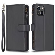 A-One Brand - iPhone 15 Plånboksfodral Zipper Flip - Svart