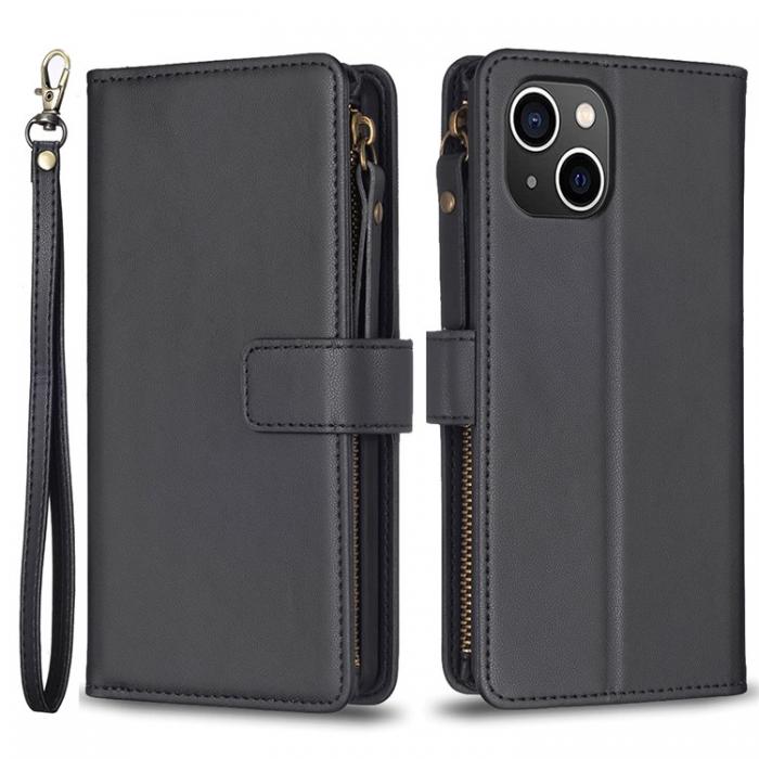 A-One Brand - iPhone 15 Plnboksfodral Zipper Flip - Svart