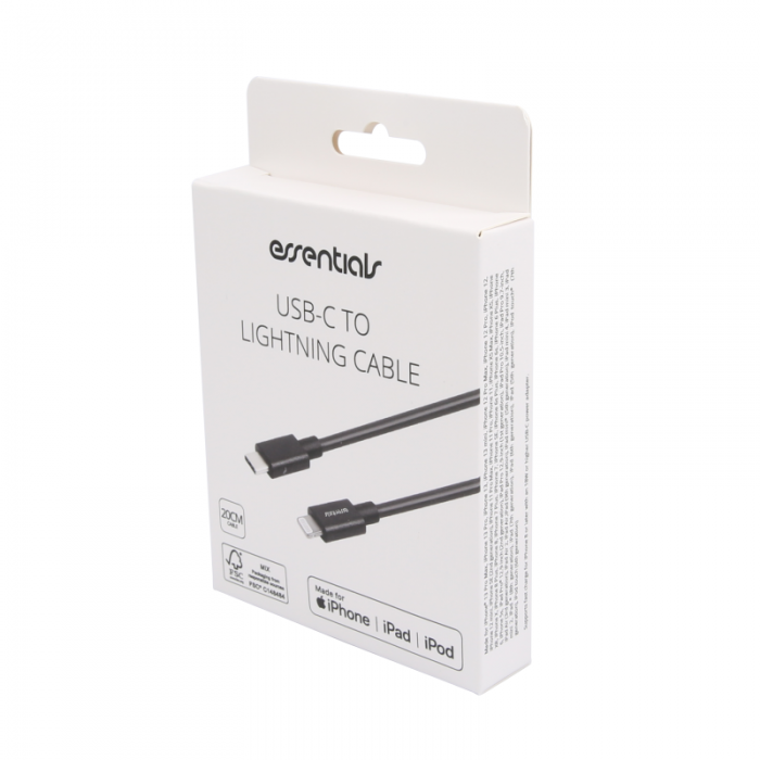UTGATT1 - Essentials MFi USB-C Lightning Kabel 20m - Svart