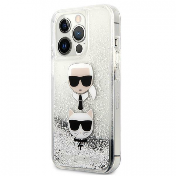 KARL LAGERFELD - Karl Lagerfeld iPhone 13 Pro/13 Skal Liquid Glitter Head - Silver