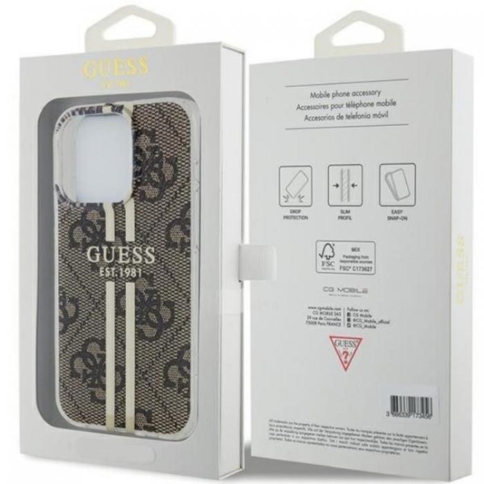 Guess - Guess iPhone 15 Pro Max Mobilskal 4G Gold Stripes - Brun