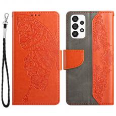 A-One Brand - Butterfly Flower Imprinted Plånboksfodral Galaxy A13 4G - Orange