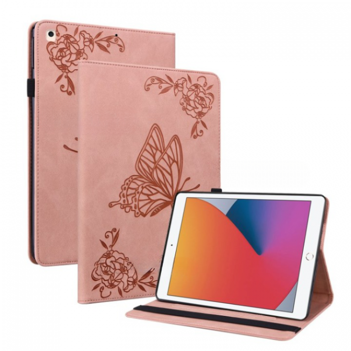 A-One Brand - iPad 10.2 (2019/2020/2021) Fodral Imprinted Butterfly - Rosa