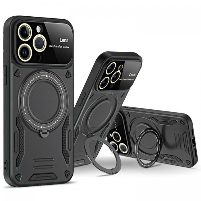 A-One Brand - iPhone 15 Pro Max Mobilskal Magsafe Ringhllare Kickstand - Svart