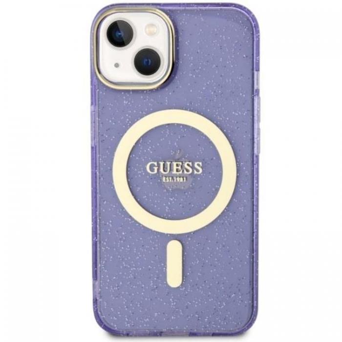 Guess - Guess iPhone 14 Mobilskal MagSafe Glitter Guld - Lila
