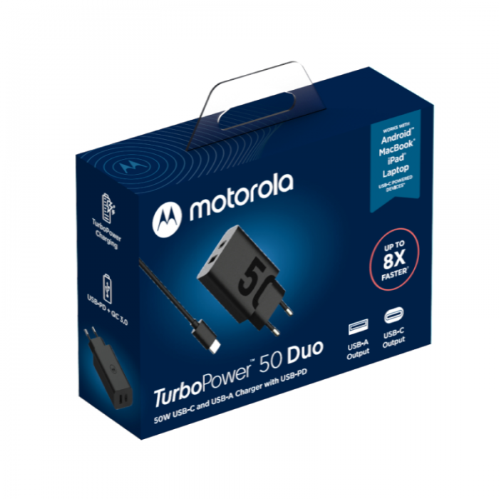 UTGATT1 - Motorola TurboPower Laddare - kabel C-C 50 Duo USB-C