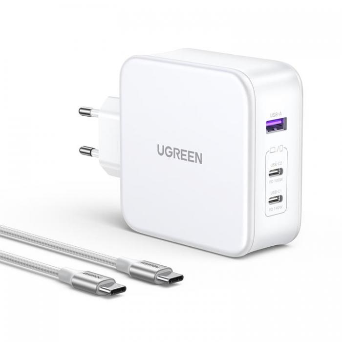 Ugreen - Ugreen Vggladdare 2x USB-C/USB-A 140W USB-C Kabel 1.5m - Vit