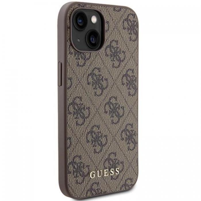 Guess - Guess iPhone 15 Mobilskal 4G Metal Gold Logo - Brun