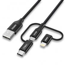 Choetech - Choetech 3in1 Lightning Micro USB-C Kabel 1.2m - Svart