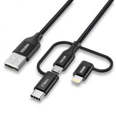 Choetech - Choetech 3in1 Lightning microUSB-C Kabel 1.2m - Svart