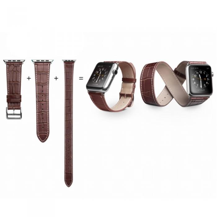 UTGATT5 - Qialino Watchband i kta lder till Apple Watch 42mm - Brun