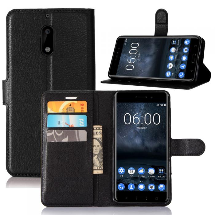 UTGATT4 - Litchi Plnboksfodral till Nokia 6 - Svart