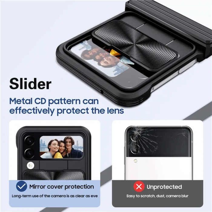 A-One Brand - Galaxy Z Flip 4 Mobilskal 360 Kamera Slider - Svart