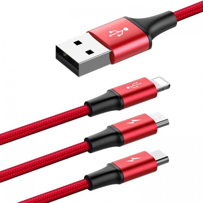 UTGATT5 - Baseus Rapid Lightning USB-C Micro USB Kabel 1.2M - Rd