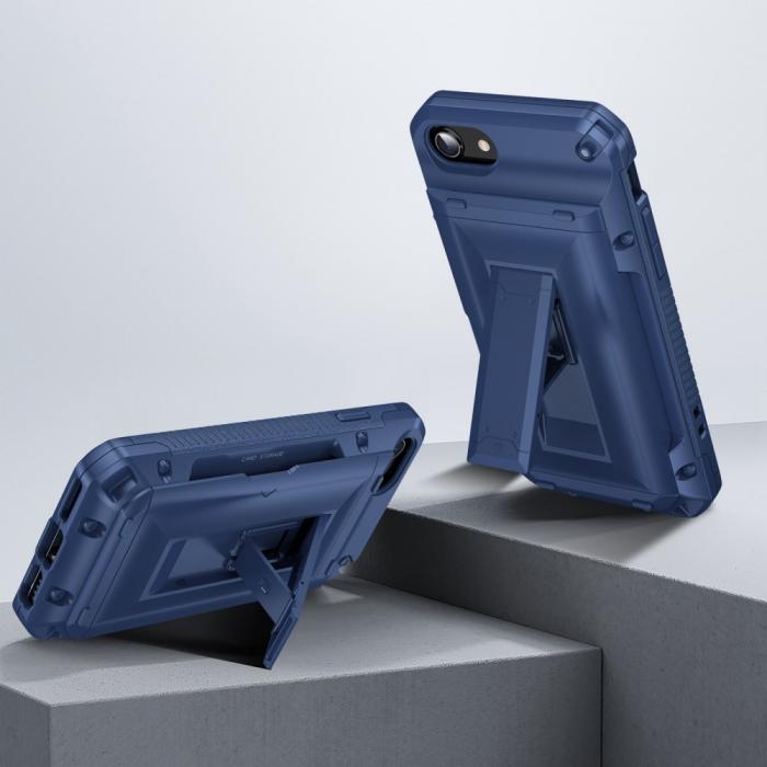 A-One Brand - iPhone 7/8/SE (2020/2022) Skal Korthllare Built-in Kickstand - Bl