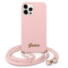 Guess - Guess iPhone 12 Pro Max Skal Metal Logo Cord - Rosa