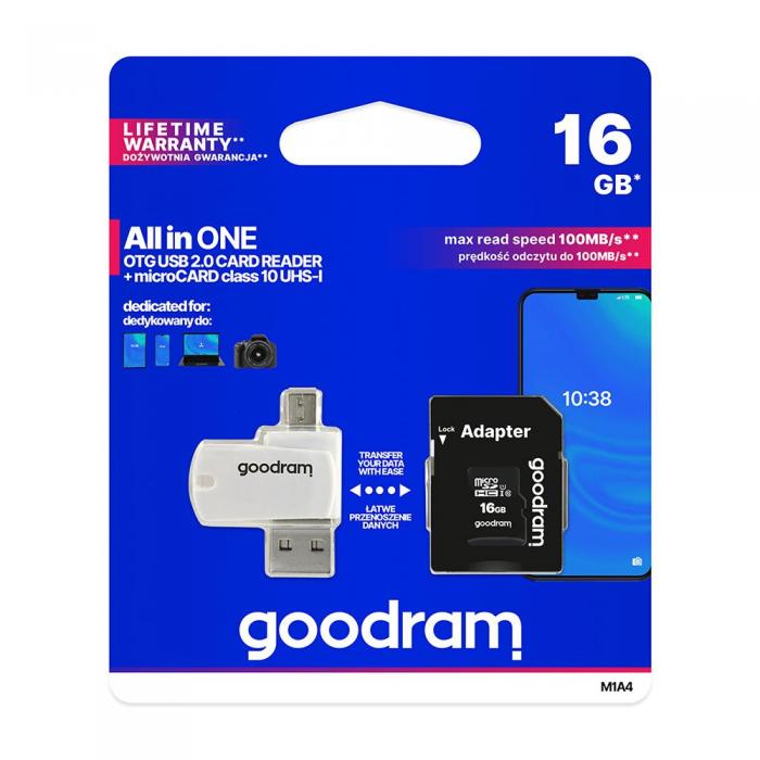 Goodram - GoodRam 16GB microSDHC Minneskort med Adapter