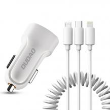 Dudao - Dudao 2x USB 2.4A Laddare + 3in1 lightning/Type C/micro USB Vit