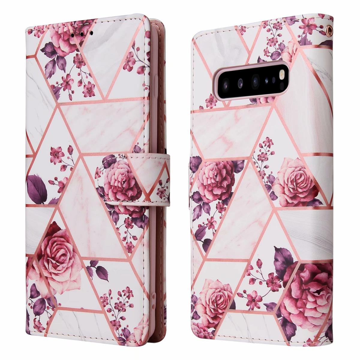 A-One Brand - Marble Grid Plånboksfodral till Galaxy S10 - Roses