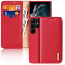 DuxDucis - Dux Ducis Galaxy S23 Ultra Plånboksfodral Äkta Läder RFID Hivo - Röd