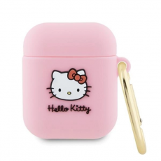 Hello Kitty - Hello Kitty AirPods 1/2 Skal Silikon 3D Kitty Head - Rosa
