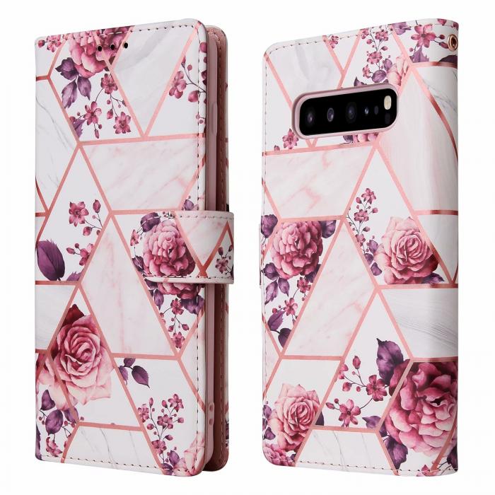 A-One Brand - Marble Grid Plnboksfodral till Galaxy S10 - Roses