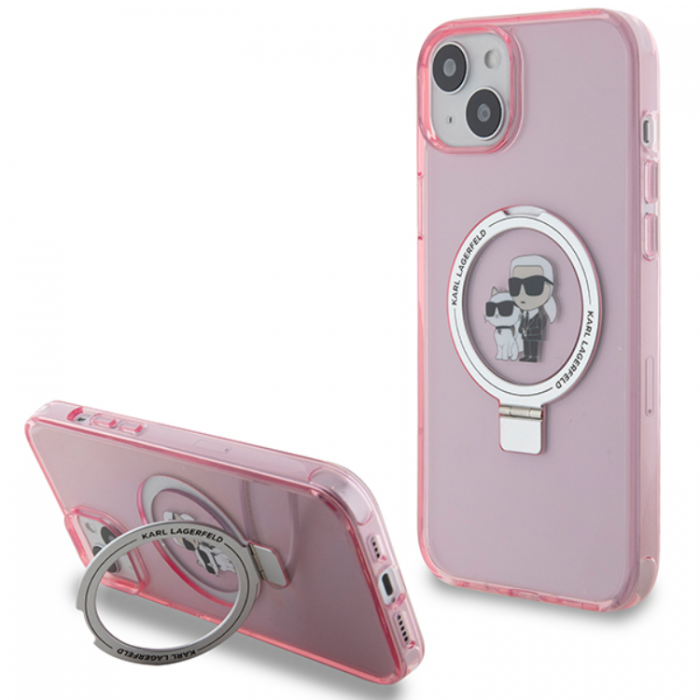 KARL LAGERFELD - KARL LAGERFELD iPhone 15 Plus Mobilskal MagSafe Ringstll - Rosa