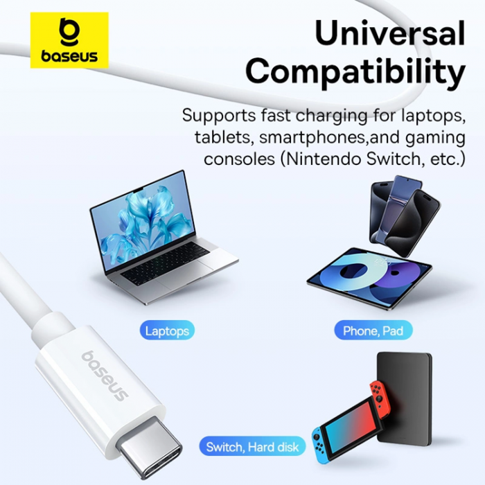 BASEUS - Baseus USB-C - USB-C Kabel 240W PD 8K 60Hz 1m - Vit