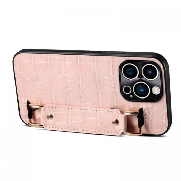A-One Brand - iPhone 14 Pro Skal Korthllare Crocodile - Rosa