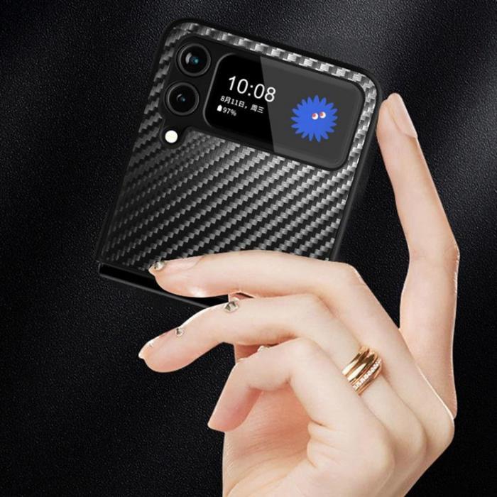 A-One Brand - Galaxy Z Flip 4 Skal Carbon Fiber Kickstand - Gul