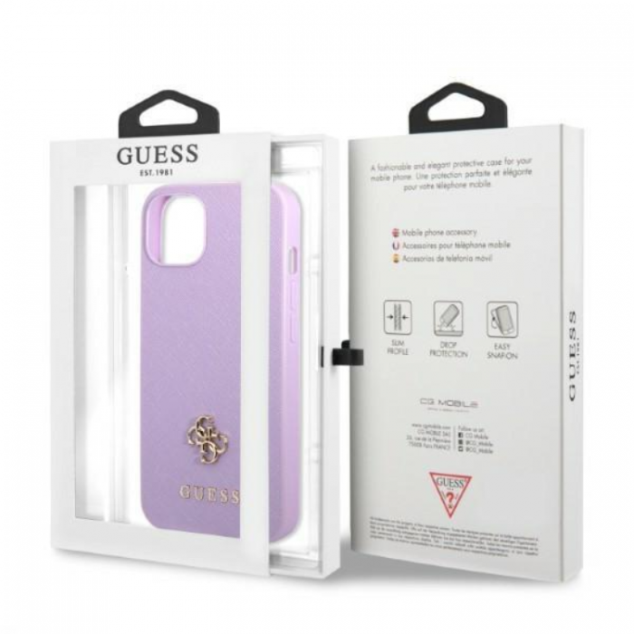 Guess - Guess iPhone 13 Mobilskal Saffiano 4G Small Metal Logo - Rosa