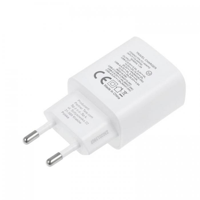 Forcell - Forcell Vggladdare USB-C/USB-A 30W - Vit