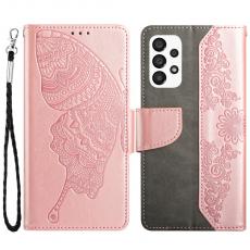 A-One Brand - Butterfly Flower Imprinted Plånboksfodral Galaxy A53 5G - Rose Gold