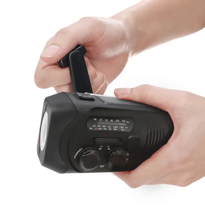 A-One Brand - Vevradio med Solceller, Ficklampa och 2000mAh Powerbank