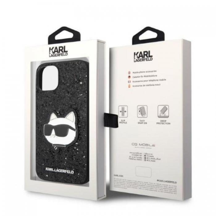 UTGATT1 - Karl Lagerfeld iPhone 14 Skal Glitter Choupette Patch - Svart
