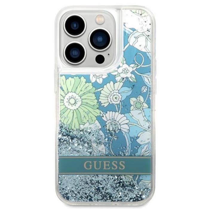 Guess - GUESS iPhone 14 Pro Skal Flower Liquid Glitter - Grn