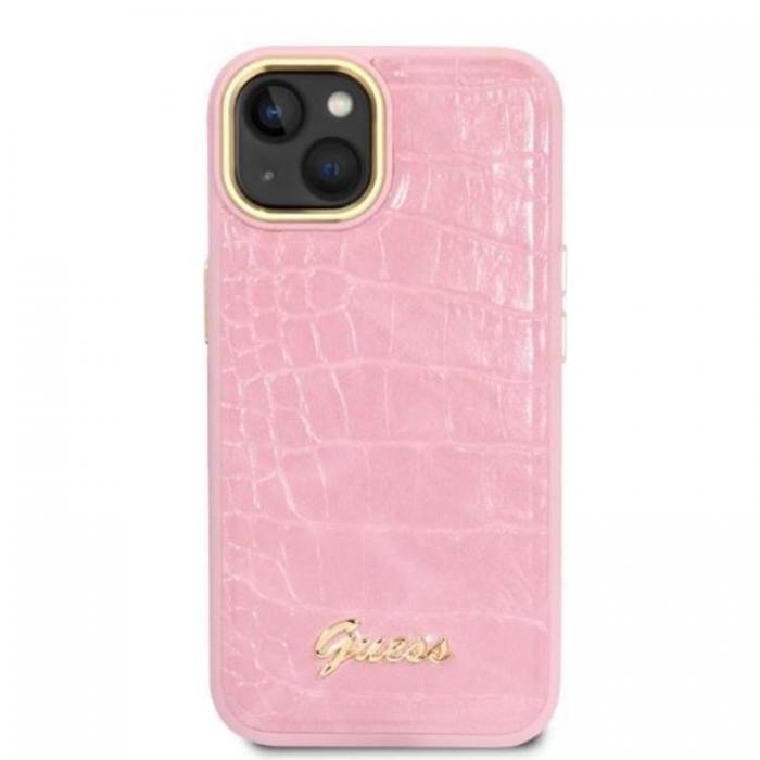 Guess - GUESS iPhone 14 Skal Croco Collection - Rosa