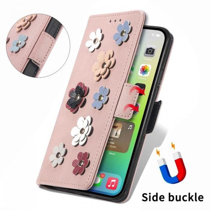 A-One Brand - iPhone 14 Pro Max Plnboksfodral Flower Decor Magnetic - Rosa Guld