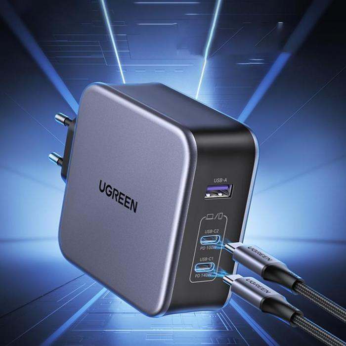 UTGATT1 - Ugreen GaN Vggladdare USB-A till USB-C 140W USB-C Kabel 1.5m - Gr