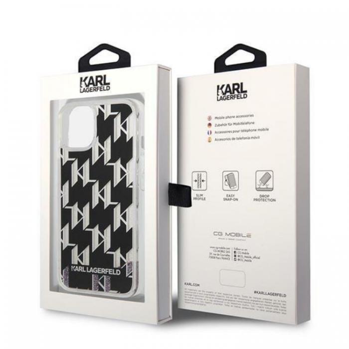 KARL LAGERFELD - Karl Lagerfeld iPhone 14 Skal Liquid Glitter Monogram - Svart