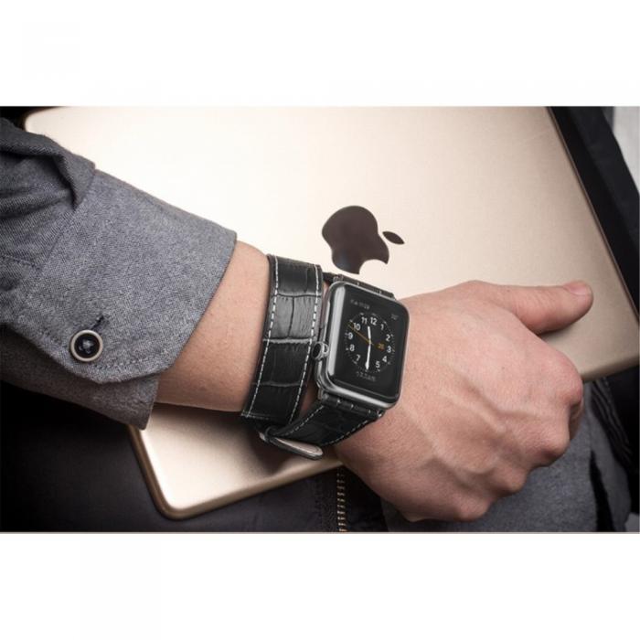 UTGATT5 - Qialino Watchband i kta lder till Apple Watch 42mm - Svart