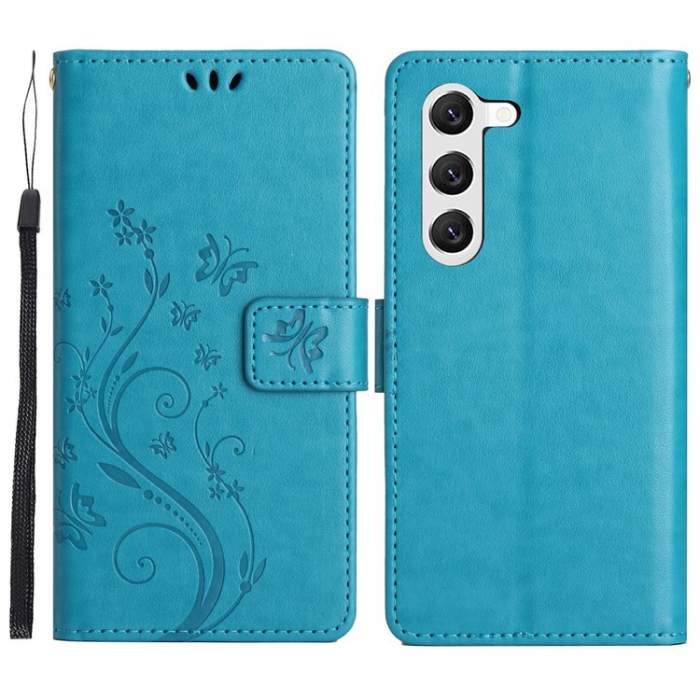 A-One Brand - Galaxy S23 Plus Plnboksfodral Imprinting Flower Butterfly - Bl