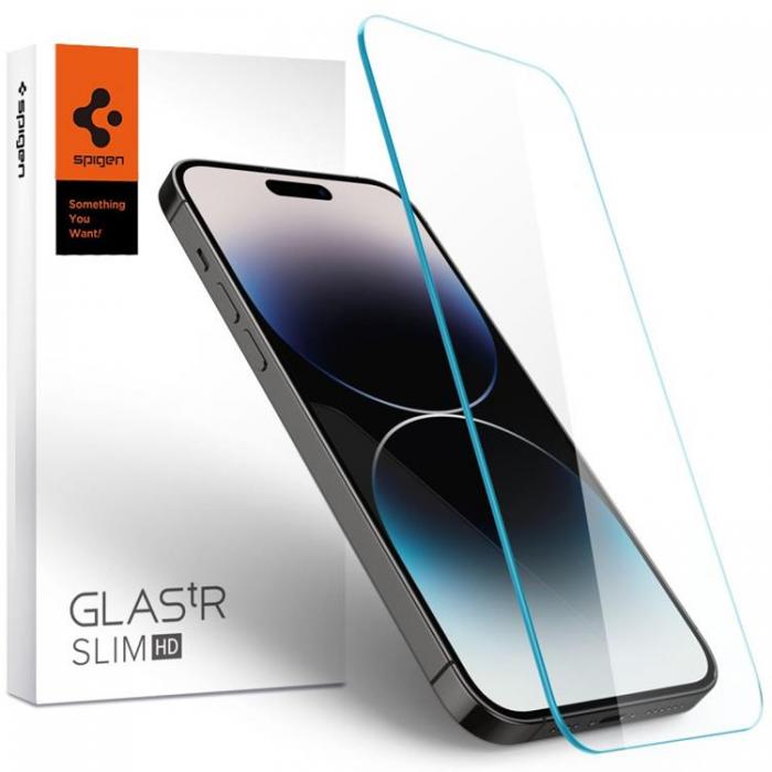 Spigen - Spigen iPhone 14 Pro Hrdat Glas Skrmskydd Glas.Tr Slim
