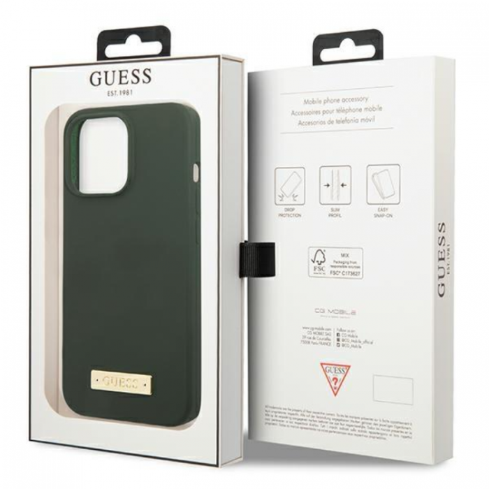 Guess - Guess iPhone 13 Pro Max Skal MagSafe Silicone Logo Plate - Grn