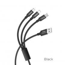 Hoco - HOCO 3in1 USB-C + Lightning + Micro Kabel - Svart