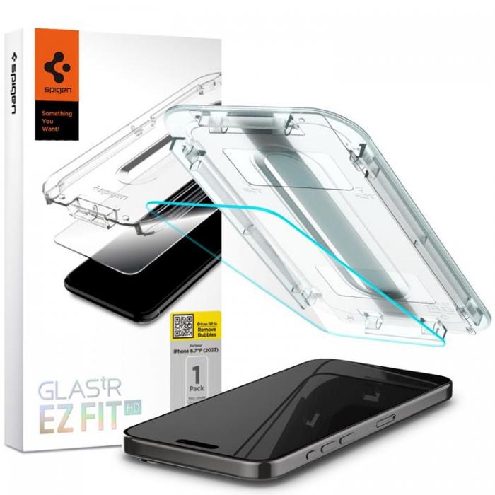 Spigen - Spigen iPhone 15 Hrdat Glas Skrmskydd 'EZ' Fit - Clear