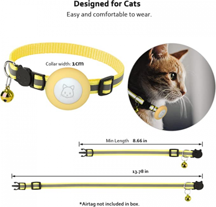 A-One Brand - Airtag Skal Silikon Cat Collar med Breakaway Bell - Gul