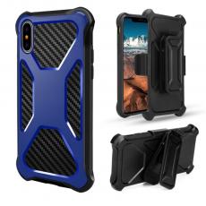 A-One Brand - Carbon Fiber Texture 2-in-1 mobilskal med bältesfodral iPhone XS / X - Blå