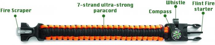 A-One Brand - [2-PACK] verlevnadsarmband Paracord l kompass, visselpipa, flintbrandstartare